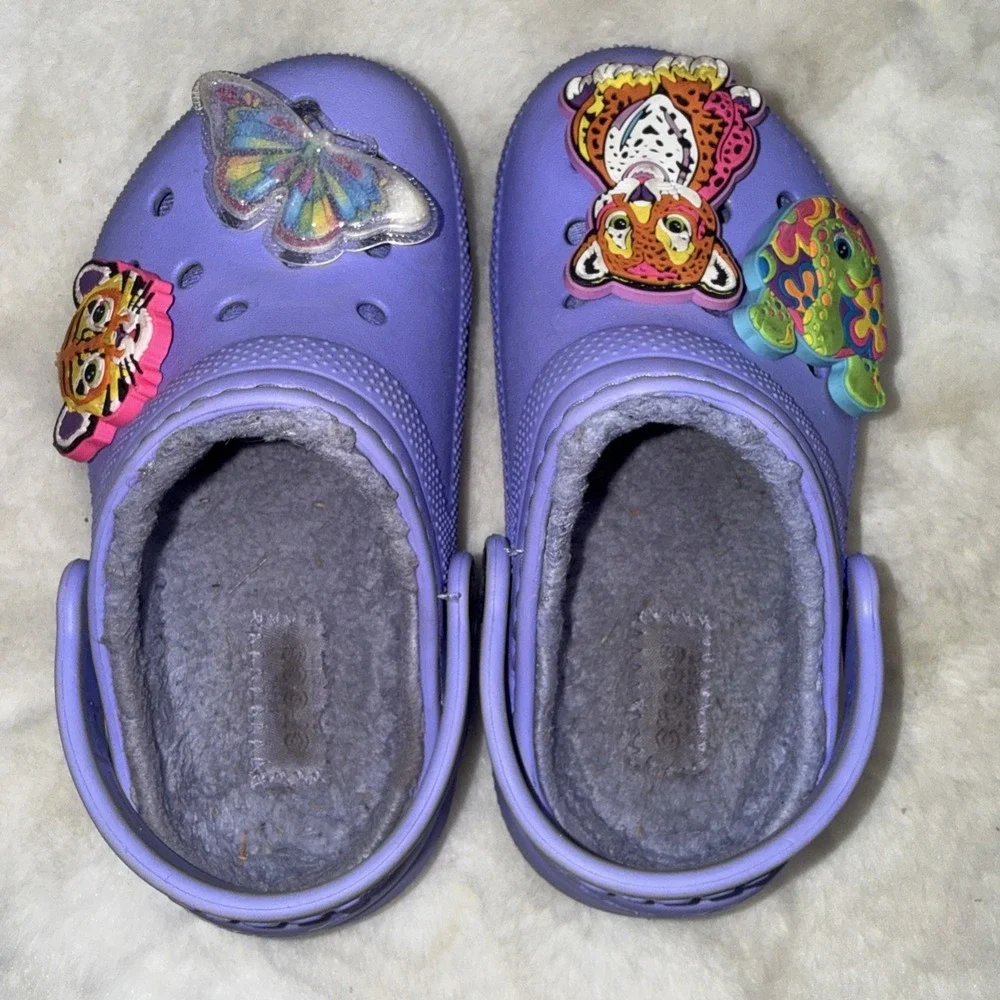 Crocs Classic Fleece Lined Purple Clog Lisa Frank Charms Toddler Child Size 9 C9